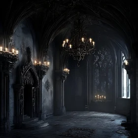 Dark Gothic Interior with Candlelight