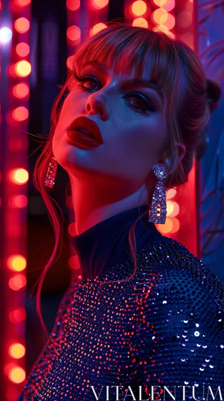 AI ART Glamorous Taylor Swift Portrait with Neon Lights