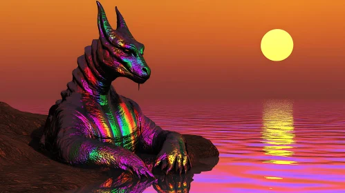 Iridescent Dragon Rising from the Sea