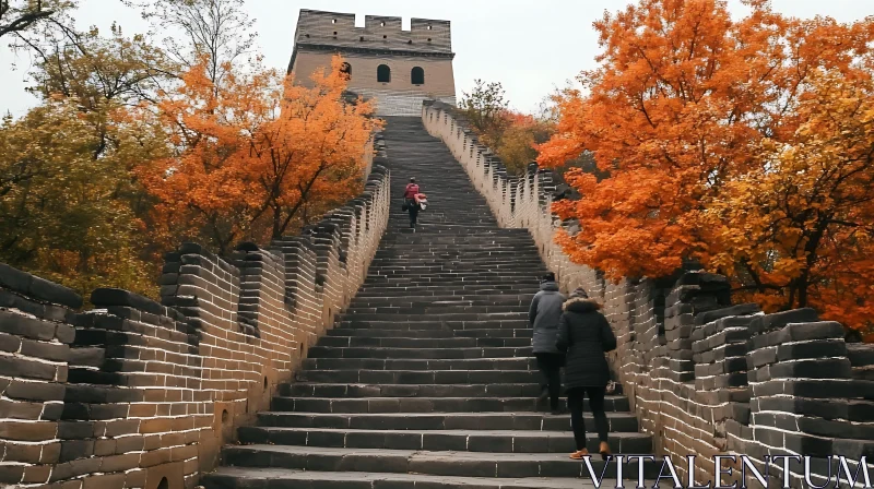 Autumnal Ascent on the Great Wall AI Image