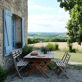Rustic Outdoor Table with Scenic Country View