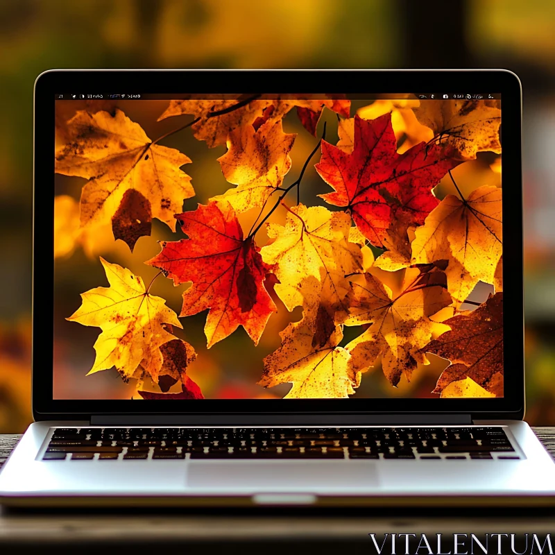 Fall Foliage on Computer Screen AI Image