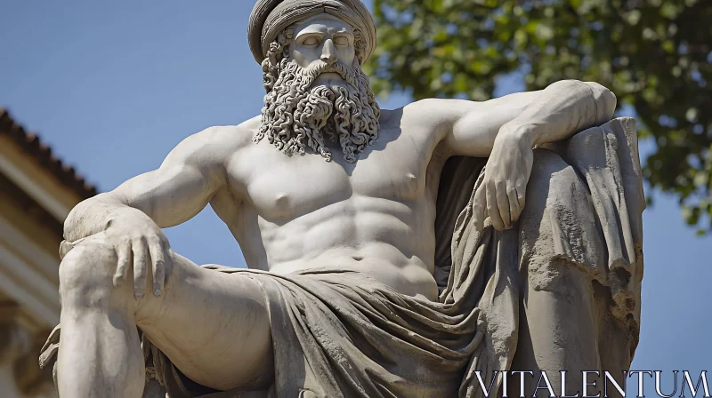 Marble Sculpture of Seated Bearded Man AI Image