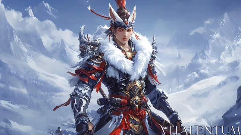 Fantasy Warrior in Winter Landscape AI Image