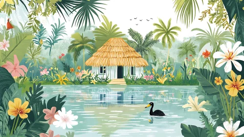 Serene Cottage Amidst Tropical Flora