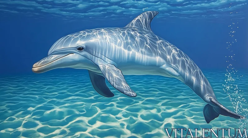 Dolphin Swimming in Clear Ocean AI Image