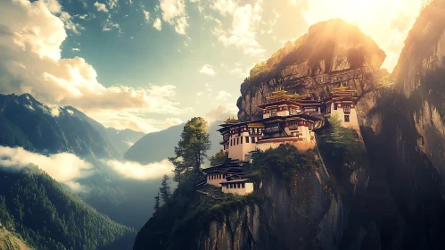 Mountain Monastery at Sunrise