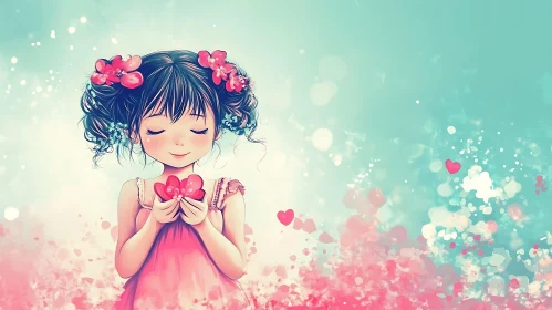 Charming Anime Girl Holding Heart Artwork