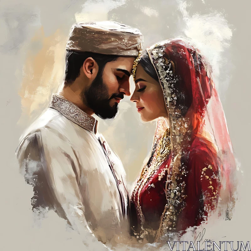 Serene Wedding Portrait of a Loving Couple AI Image