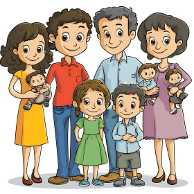 Cartoon Family Portrait with Children