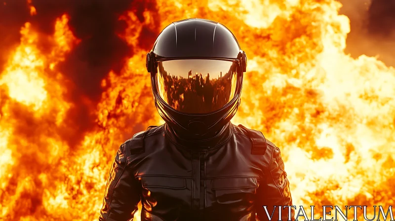 Intense Scene with Motorcyclist and Explosion AI Image