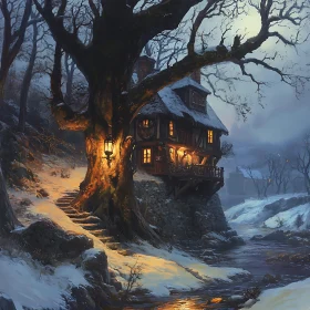 Snowy Cottage Landscape