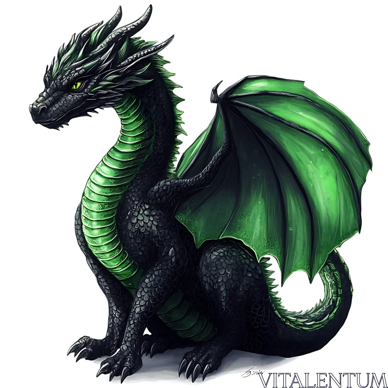 AI ART Black Dragon with Green Wings