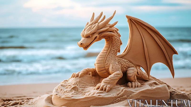 AI ART Majestic Dragon Sand Art on Beach