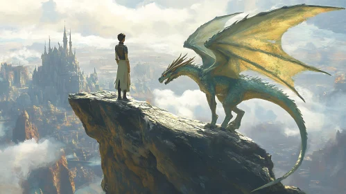 Fantasy Landscape with Dragon and Castle