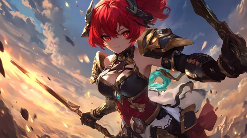 Red-Haired Anime Warrior in Armor