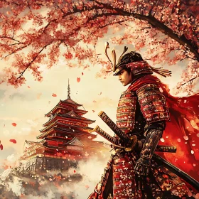 Warrior in a Japanese Spring Landscape