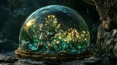 Glowing Flowers in Magical Terrarium