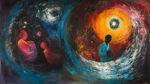 Cosmic Figures Abstract Oil Painting