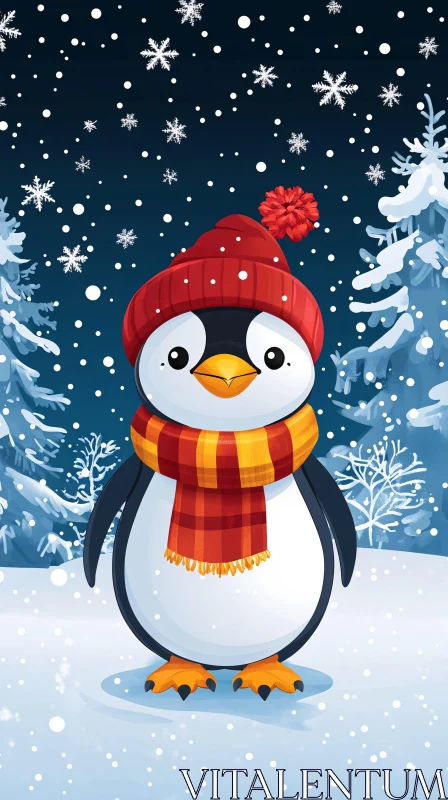 Cute Penguin Illustration AI Image