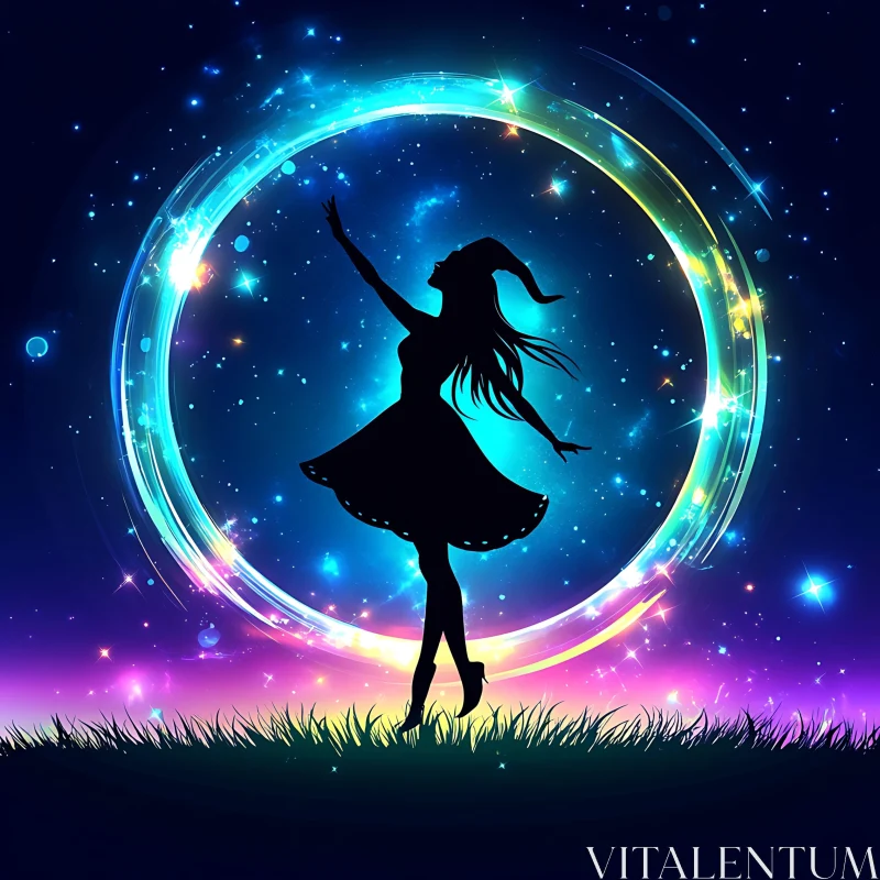 AI ART Woman's Silhouette in Cosmic Circle