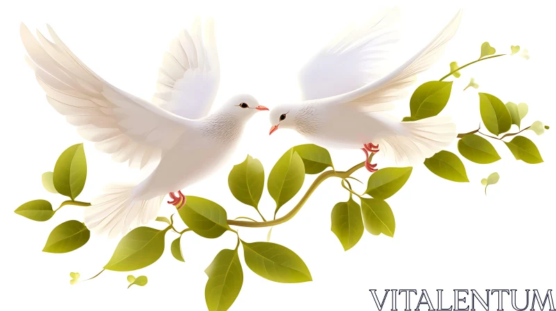 AI ART Peaceful Doves with Olive Branch Design