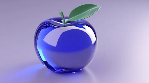 Blue Glass Apple with Green Leaf