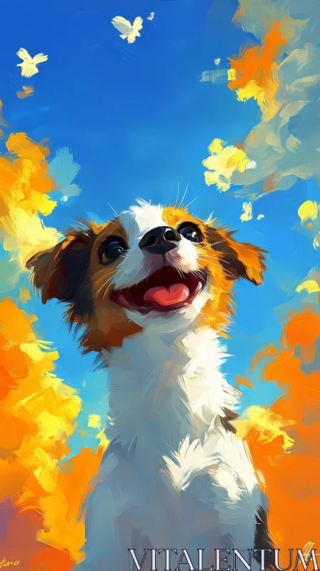 Playful Puppy in a Vivid Sky AI Image