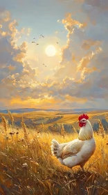 Sunset Scene with Chicken