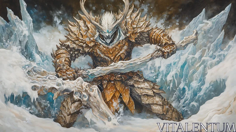 AI ART Winter Creature with Bone Weapon