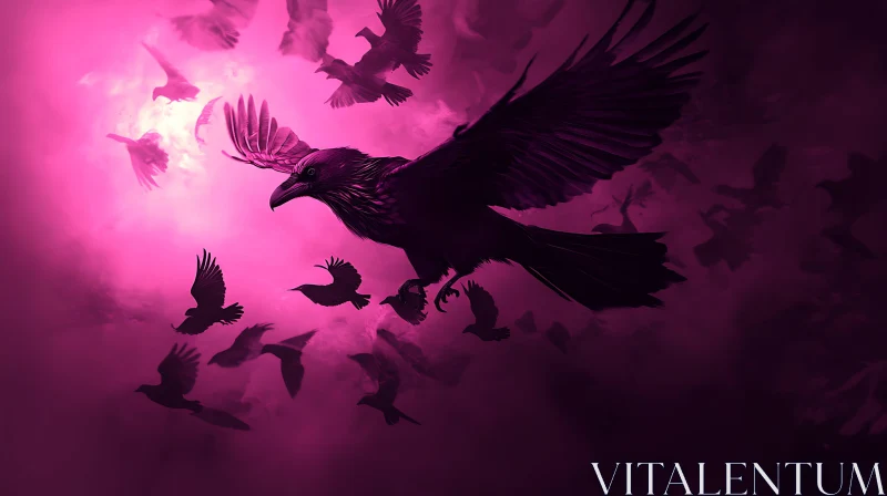 Birds in Flight over Pink AI Image