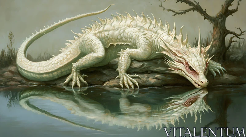 AI ART White Dragon Reflecting in Lake