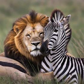 Wildlife Harmony: Lion and Zebra