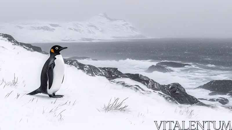 Winter Harmony: Penguin and Sea AI Image