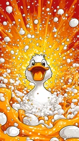 Playful Duck in a Sea of Bubbles