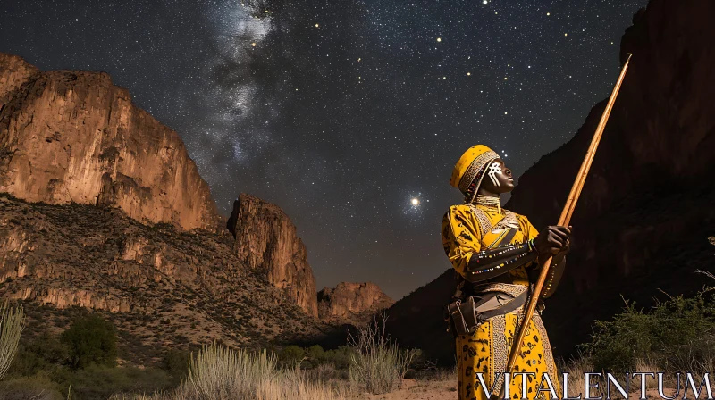 AI ART Man in Traditional Dress Under Night Sky