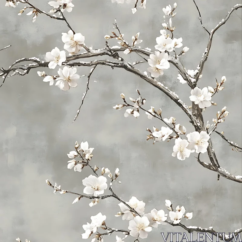 Spring Blossoms Against Gray Background AI Image