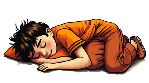 Boy in Orange Sleeping Peacefully