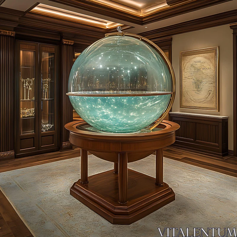 AI ART Lavish Display of a Glass Globe with Sparkling Water