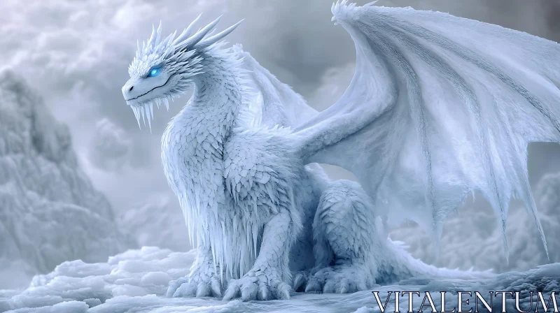 AI ART Icy Dragon Perched on Snowy Peak