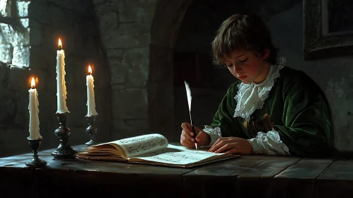 Candlelit Composition: A Young Boy's Musical Journey