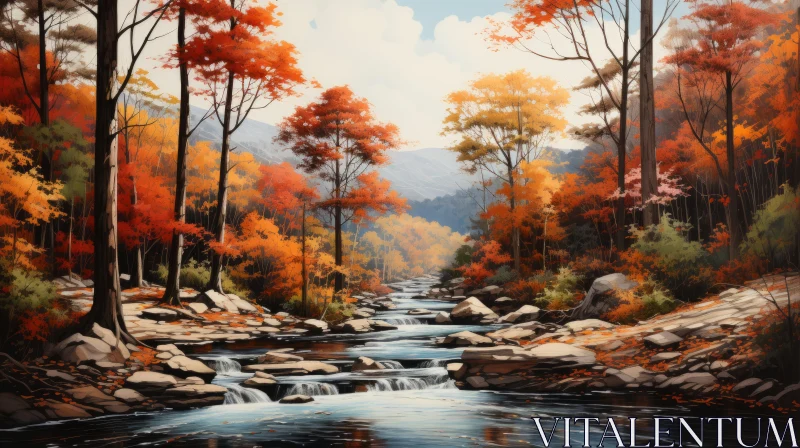 Captivating Autumn Creek Painting | Tranquil Landscape AI Image