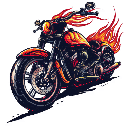 Cartoon Motorcycle with Flaming Exhaust on Transparent Background POD Design