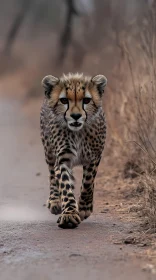 Cheetah Walking on Dusty Path