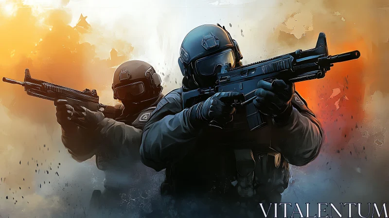 Tactical Soldiers with Guns Illustration AI Image