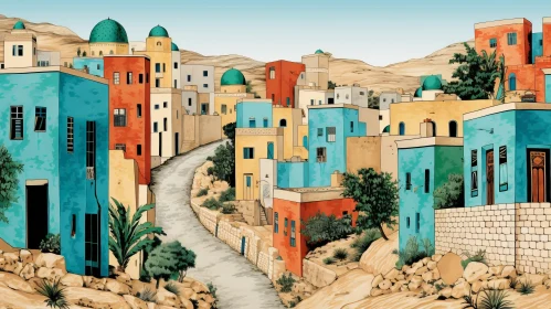Colorful Old City Mural Illustration