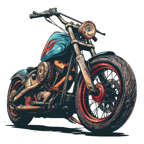 Custom Motorcycle with Flames and Chrome Details Art