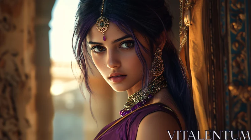 Beautiful Woman with Ornate Jewelry AI Image