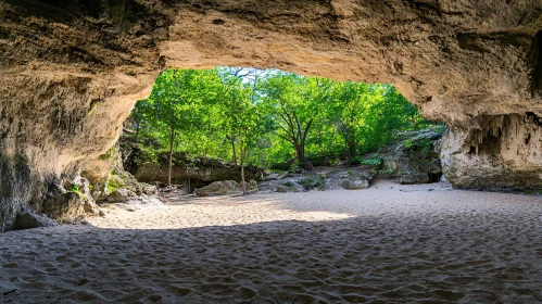 Serene Cave and Forest Landscape