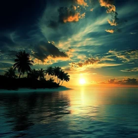 Tranquil Island Sunset with Palm Trees